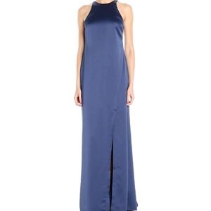Halston HighNeck Strappy-Back Satin Gown Large.